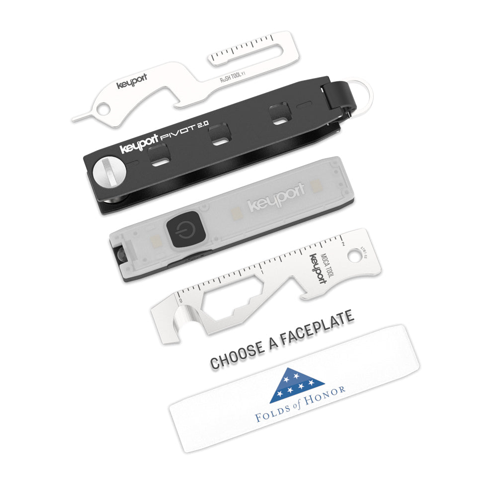 Folds of Honor x Keyport Essential Plus Kit incl. Pivot 2.0, mini-flashlight , 10-in-1 multi-tool, Folds of Honor Faceplate