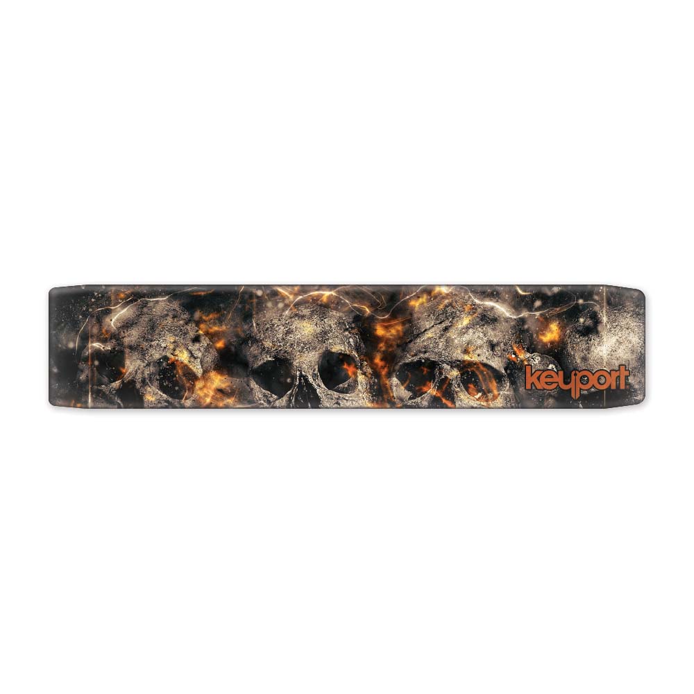 Keyport faceplate featuring flaming skulls in a bold design